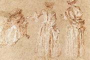 Three Studies of a Lady with a Hat WATTEAU, Antoine